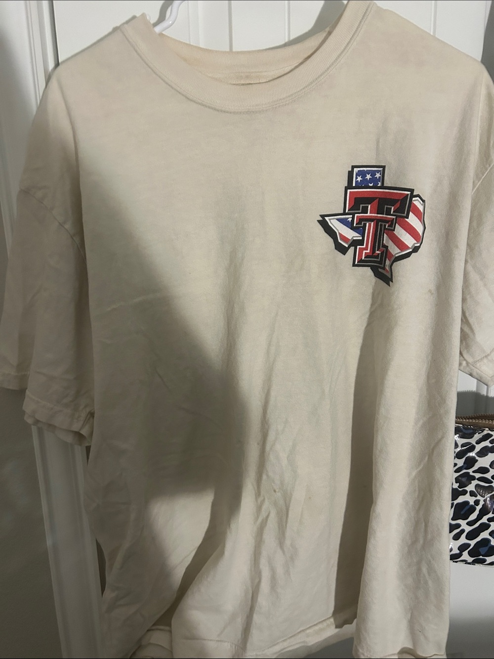 Beige Short-Sleeve Men's Tee with Texas Tech Logo